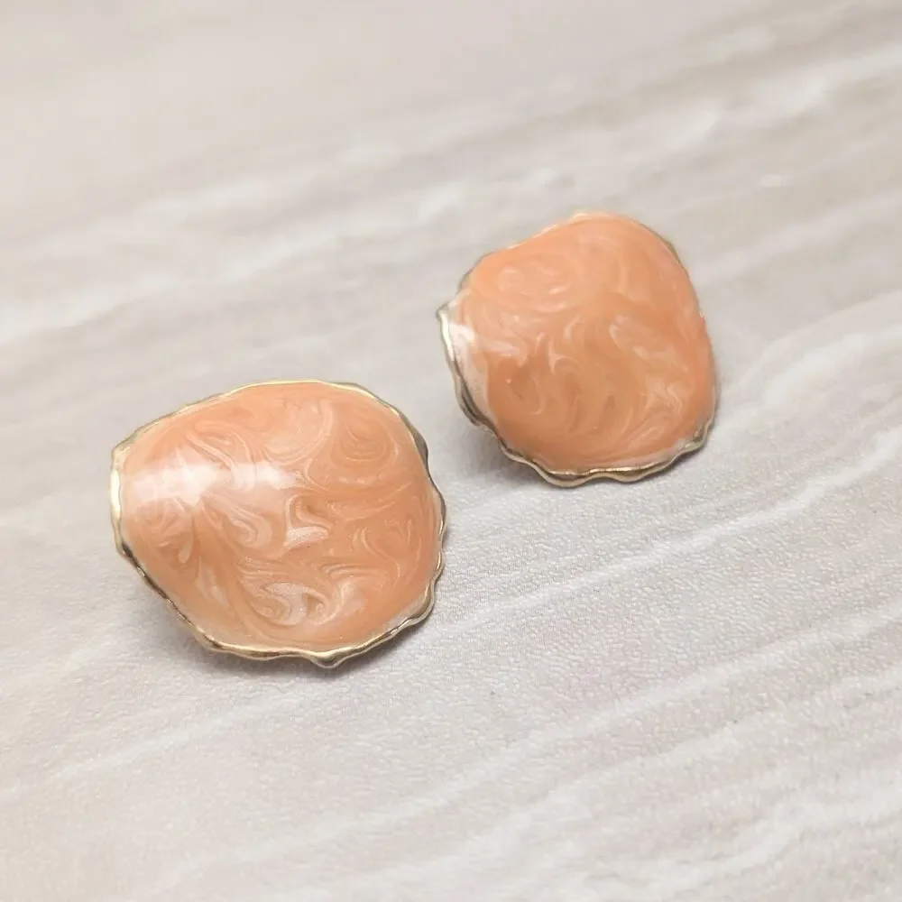 Vintage Stud Earrings Unusual Orange & Gold Tone Large Statement
